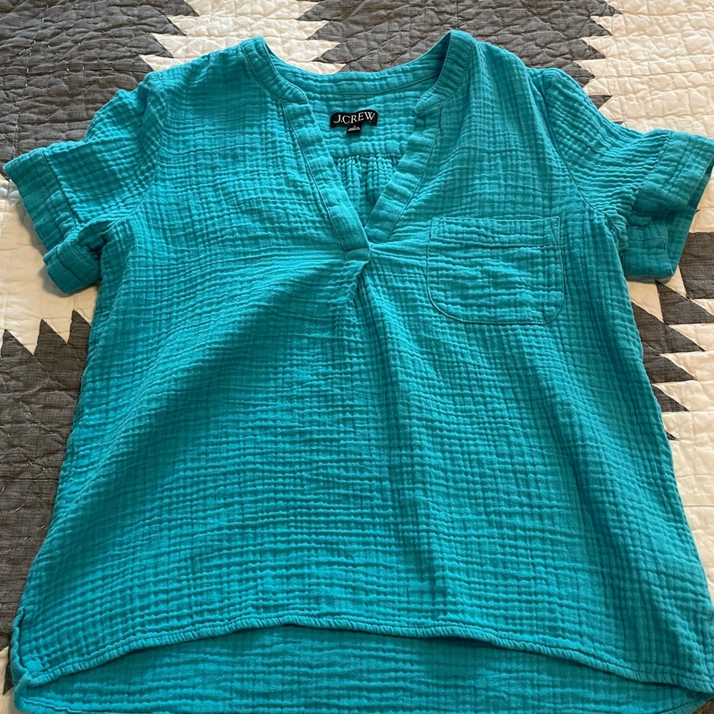 J. Crew aqua double cloth blouse